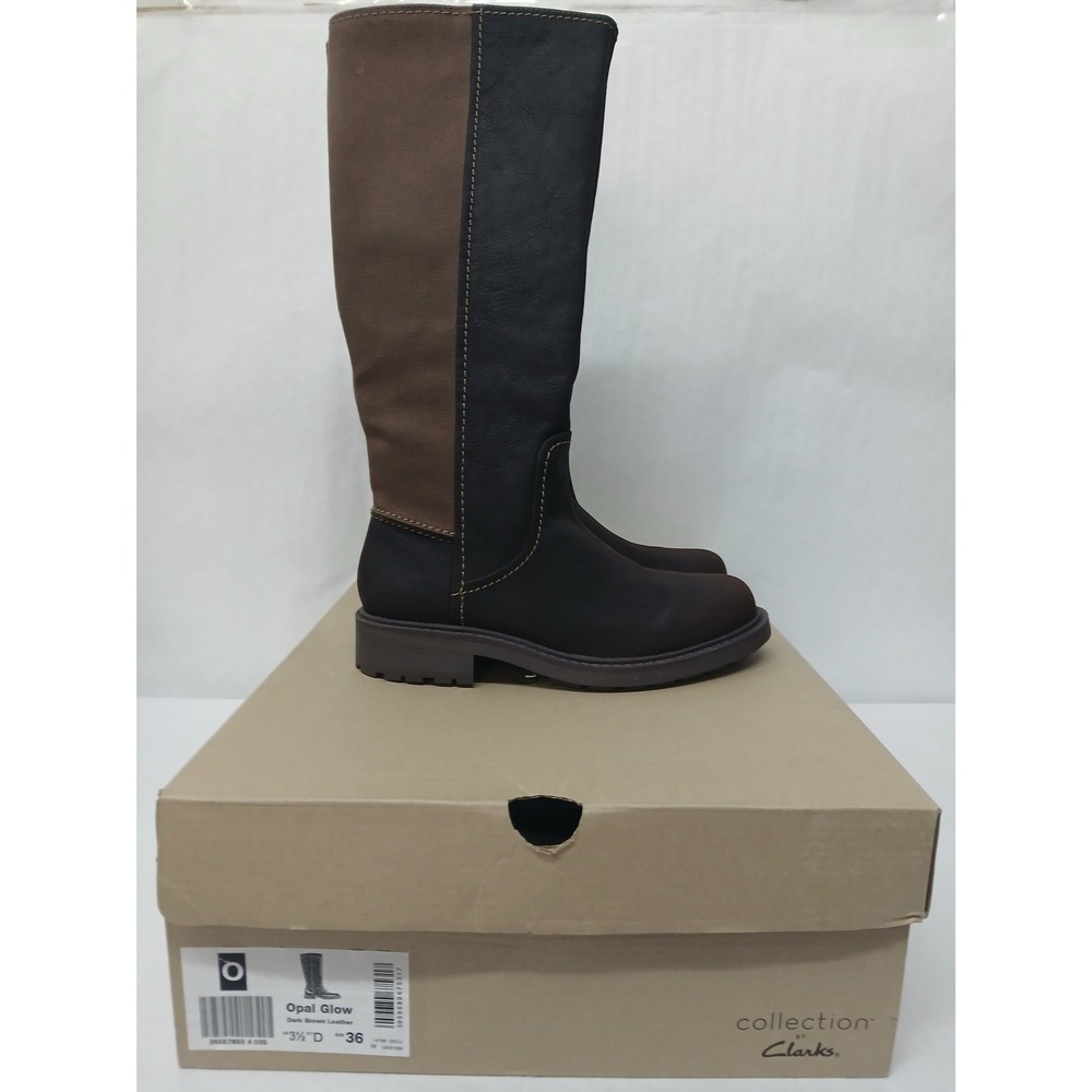 Clarks Opal Glow Brown Black Leather Riding Boots 26167833 Womens Size 6M